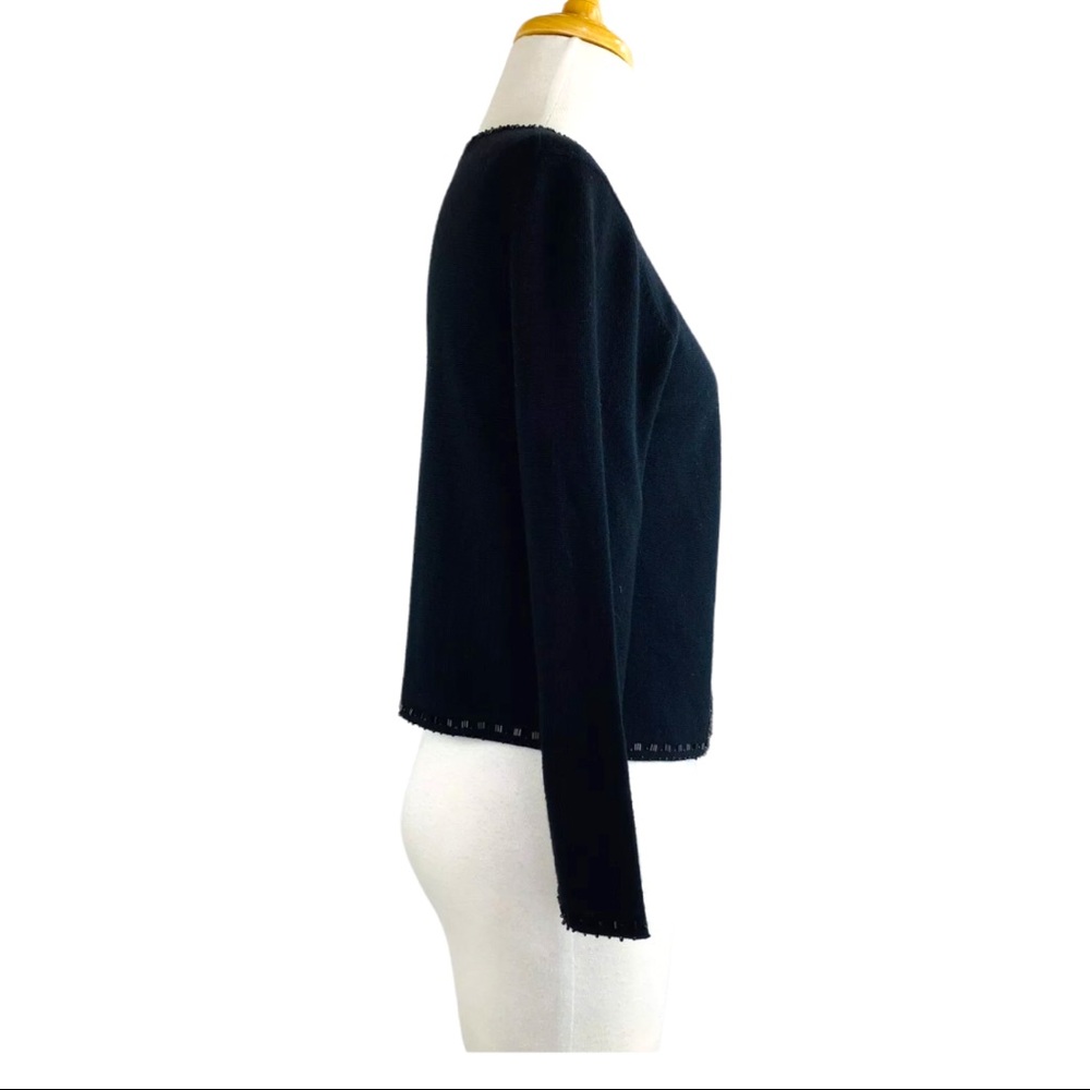BROOKS BROTHERS Open Front Sweater Fine Merino Italian Wool Hand Beaded Black XS - Picture 8 of 12
